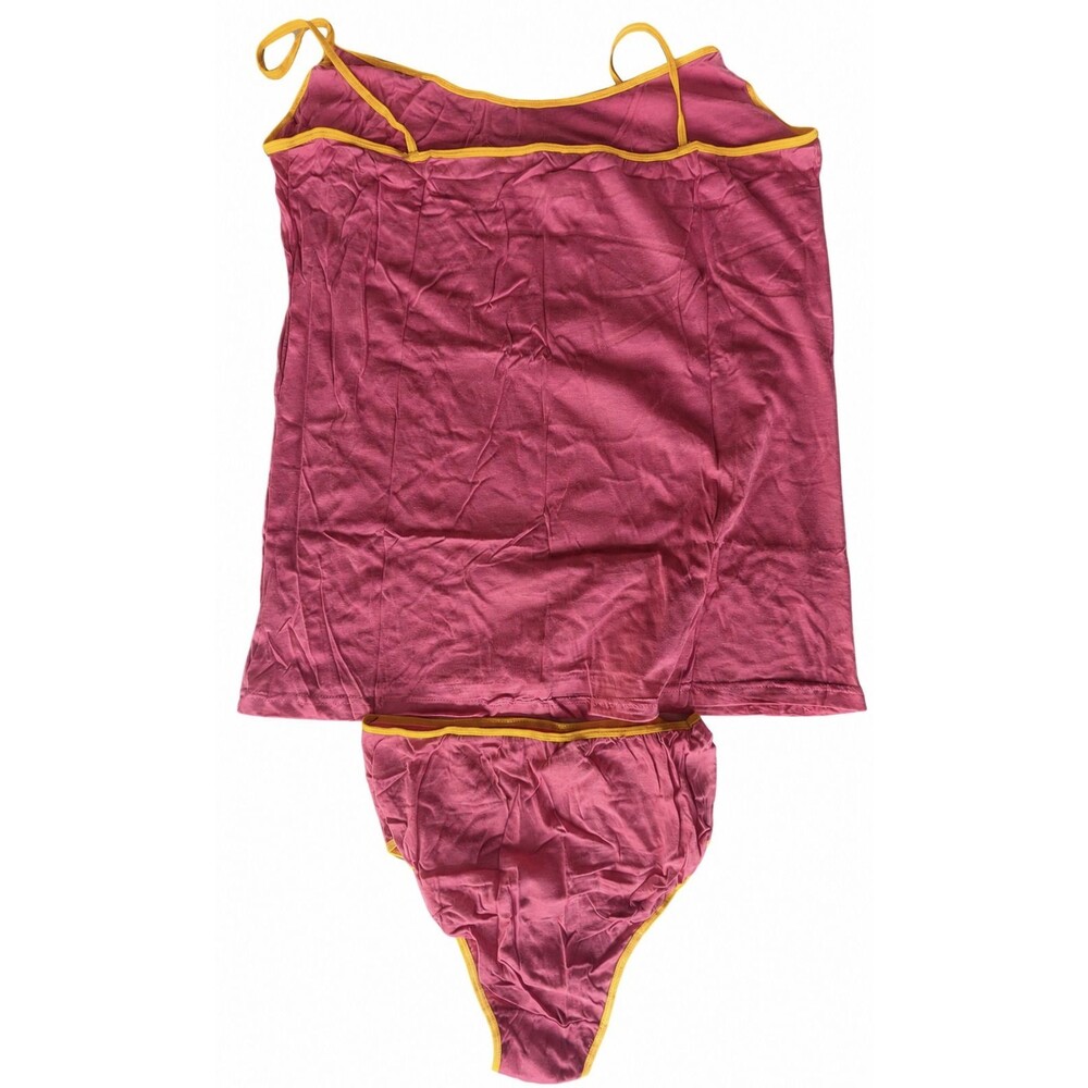 Dangerous Duds 3XL Pink Cami Tank & Panty Set Yellow Trim 100% Cotton Sleepw